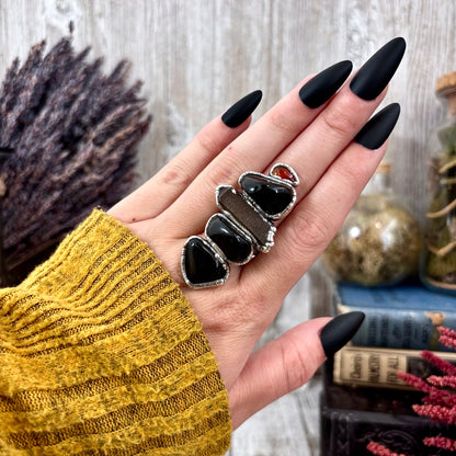 Multi Stone Obsidian Smoky Quartz Carnelian Ring In Silver Size 8 / Foxlark Collection