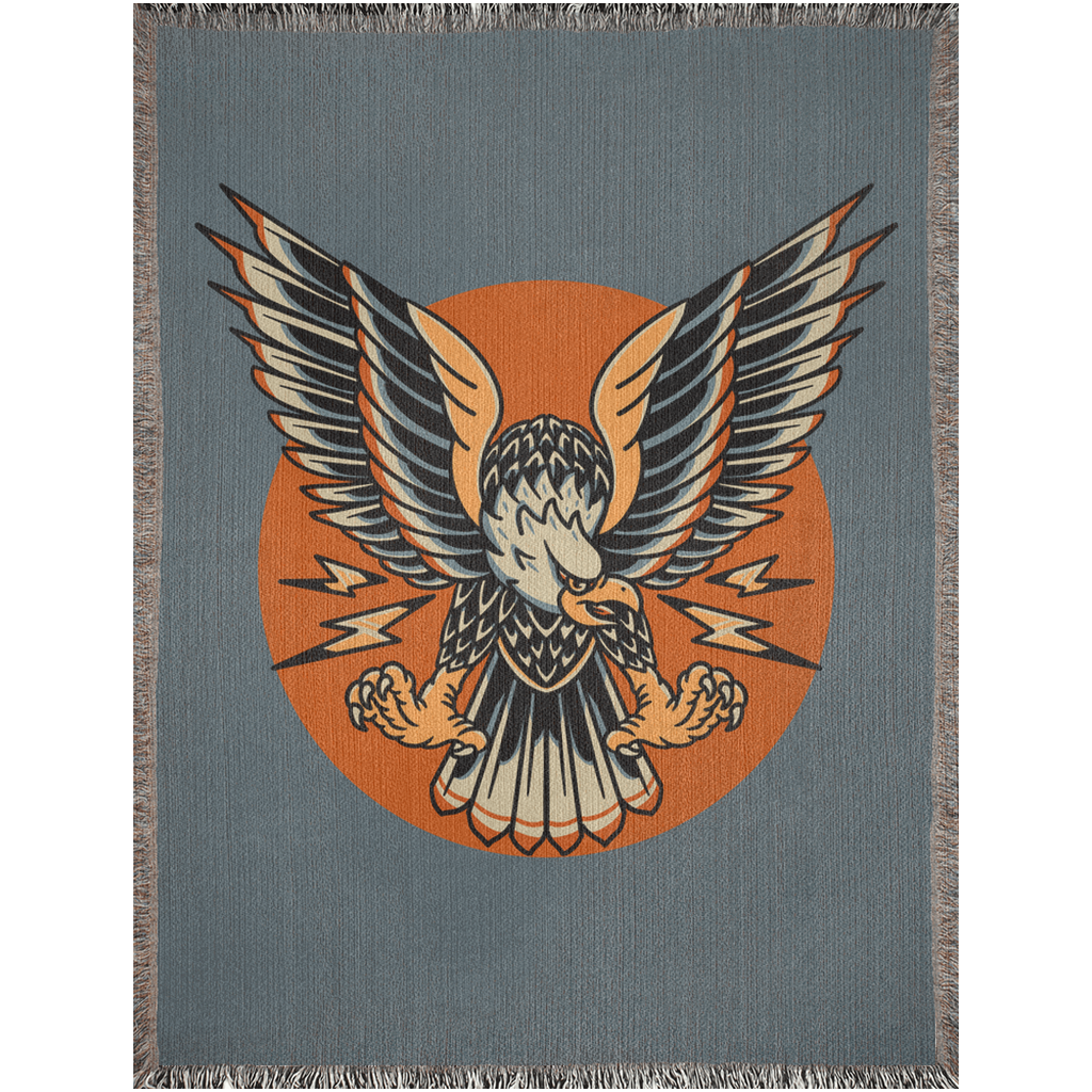 Thunder Eagle Traditional Tattoo Style Woven Fringe Blanket / / Wall tapestry, throw for sofa, maximalist decor, tattoo home decor