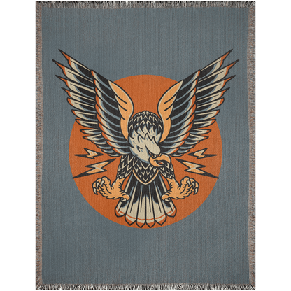 Thunder Eagle Traditional Tattoo Style Woven Fringe Blanket / / Wall tapestry, throw for sofa, maximalist decor, tattoo home decor