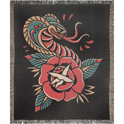 Cobra Traditional Tattoo Style Woven Fringe Blanket / / Wall tapestry or throw for sofa, maximalist decor,  tattoo home decor