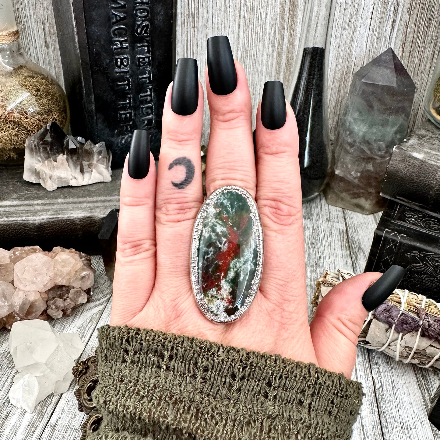 Big Bloodstone Crystal Statement Ring Size 10.5 / Foxlark Collection