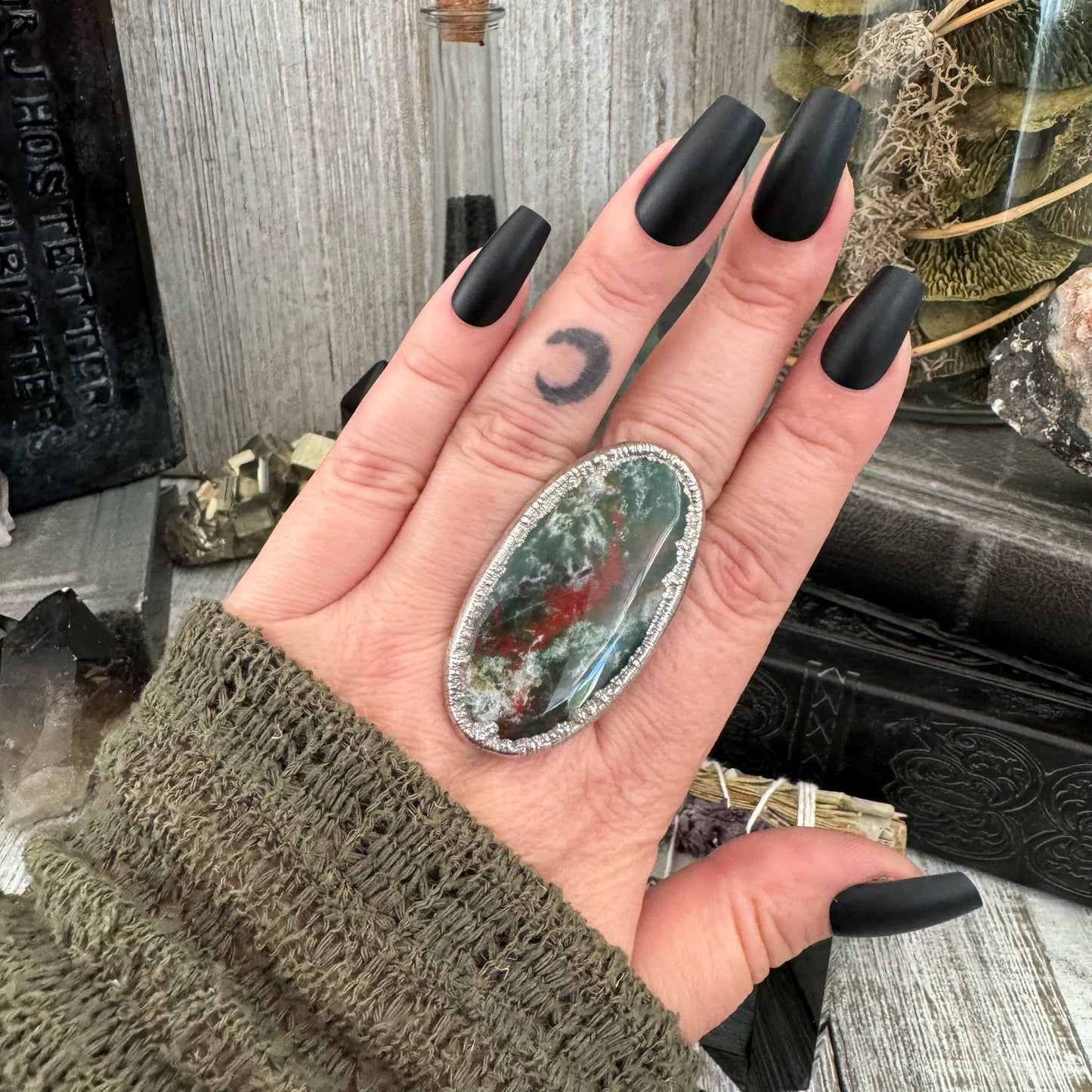 Big Bloodstone Crystal Statement Ring Size 10.5 / Foxlark Collection