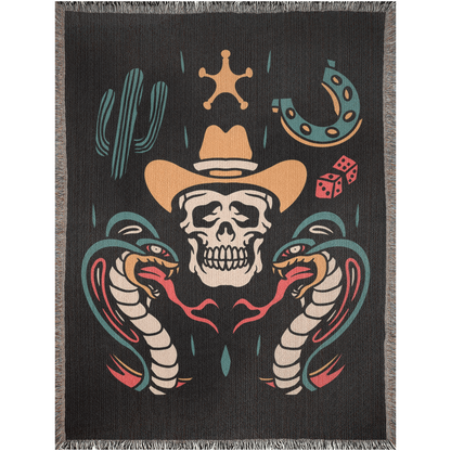 Western Cowboy Cobra Traditional Tattoo Style Woven Fringe Blanket / / Wall tapestry, throw for sofa, maximalist decor, tattoo home decor