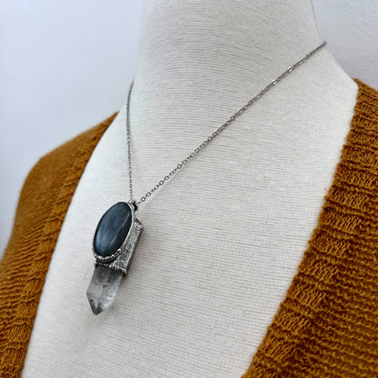 Clear Quartz & Grey Moonstone Crystal Statement Necklace in Fine Silver / Foxlark Collection - One of a Kind