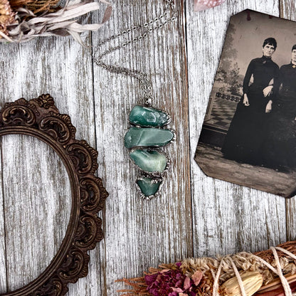 Four Stone Aventurine Necklace in Fine Silver / Foxlark Collection