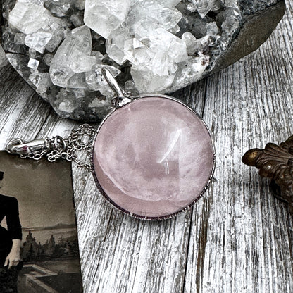 Rose Quartz Crystal Ball Necklace in Silver / Foxlark Collection