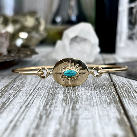 Dainty Turquoise Sunburst Brass Bracelet