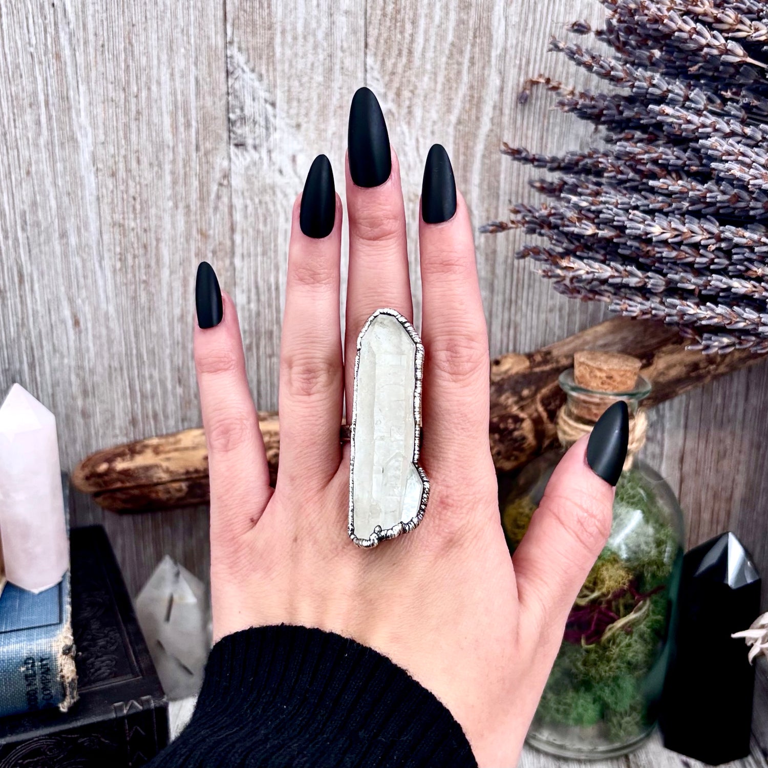 Raw Clear Quartz Crystal Ring Set in Fine Silver Size 8.5 / Foxlark Collection - One of a Kind FOXLARK