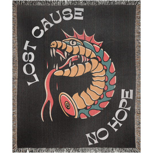 Lost Cause No Hope Tattoo Style Woven Fringe Blanket