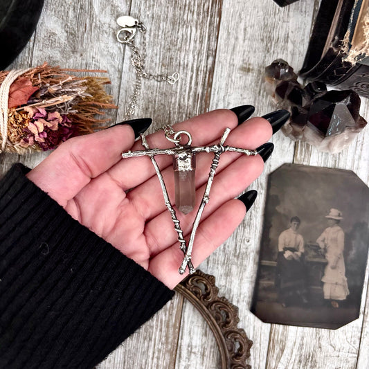 Raw Smoky Quartz Crystal Necklace in Silver / Sticks & Stones Collection