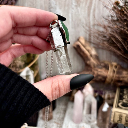 Clear Quartz & Green Sea Glass Crystal Statement Necklace in Fine Silver / Foxlark Collection - One of a Kind