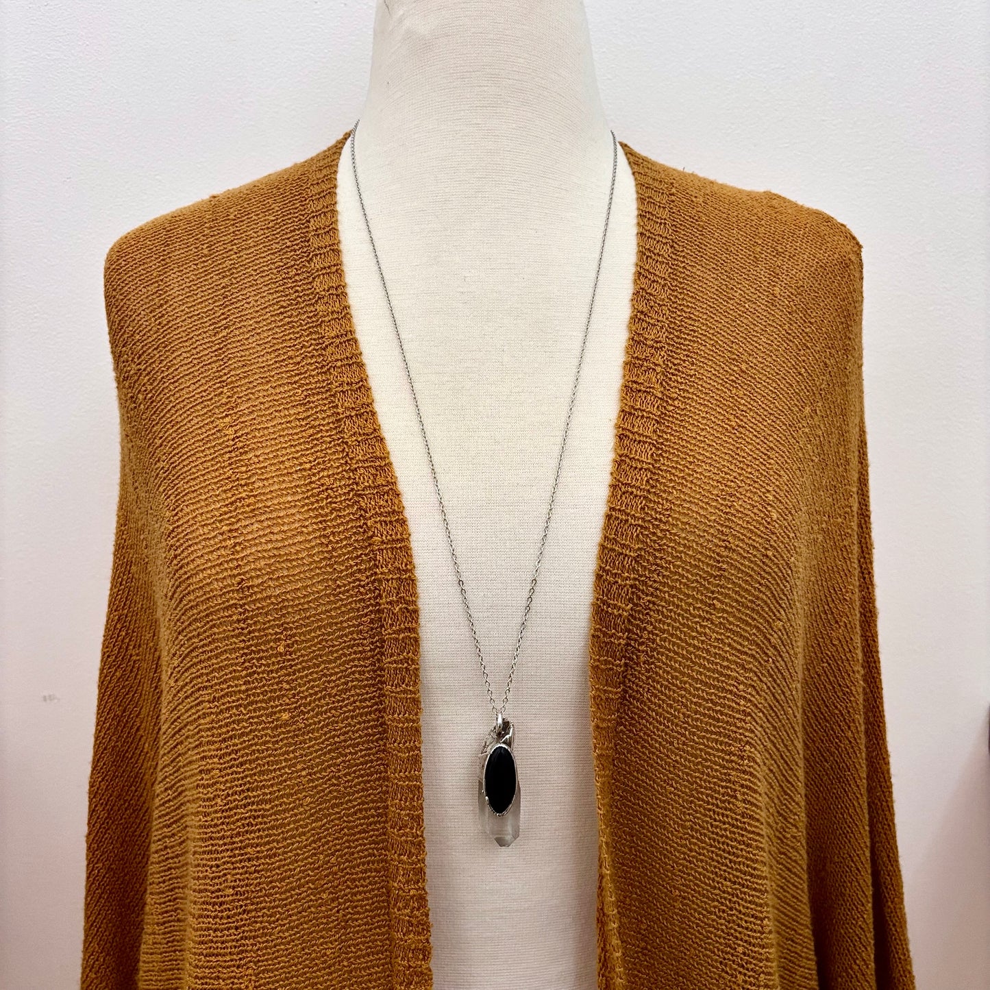 Clear Quartz & Black Onyx Crystal Statement Necklace in Fine Silver / Foxlark Collection - One of a Kind