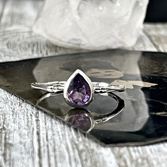 Dainty Amethyst Teardrop Ring Set in Sterling Silver Size 7 8 9 10 / Curated by FOXLARK Collection