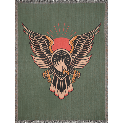 Eagle Traditional Tattoo Style Woven Fringe Blanket / / Wall tapestry, throw for sofa, maximalist decor, tattoo home decor