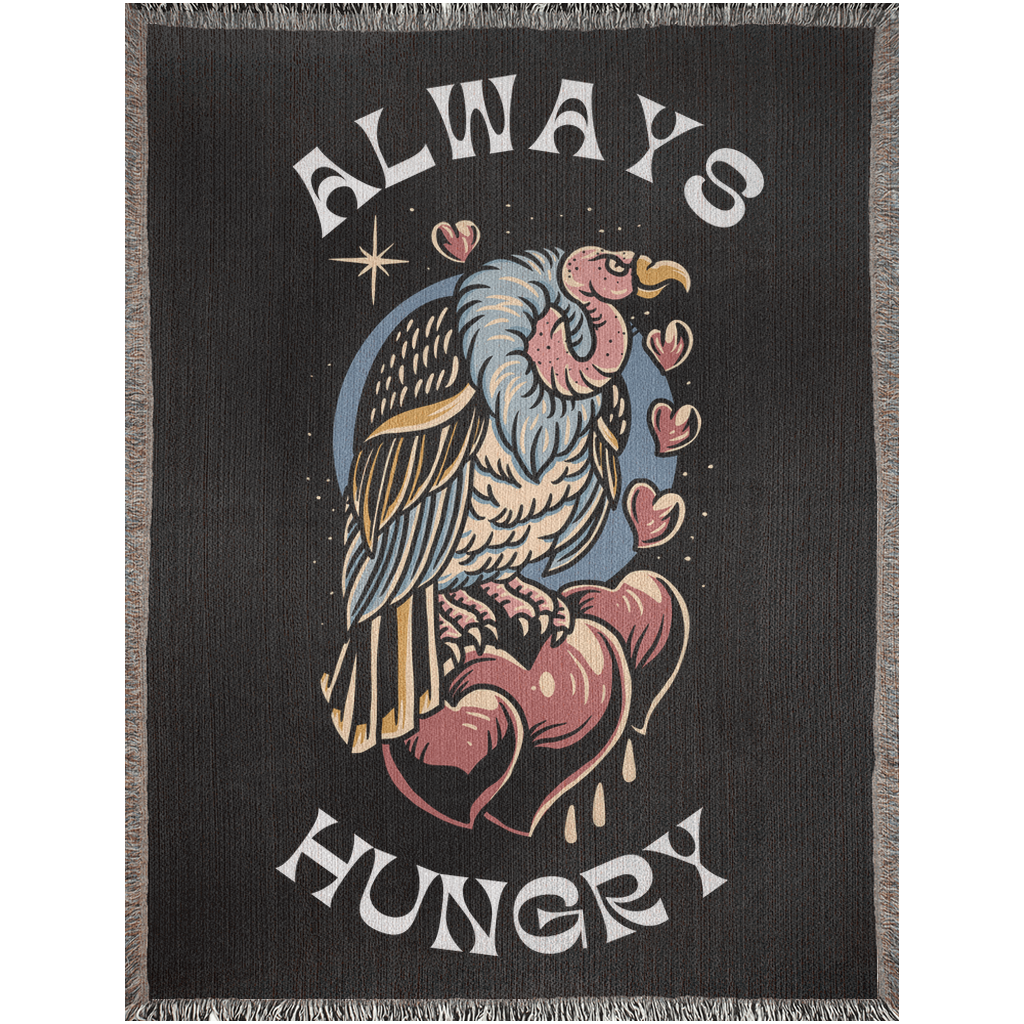 Always Hungry Traditional Tattoo Style Woven Fringe Blanket