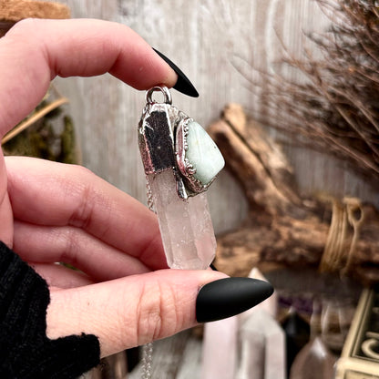 Clear Quartz & Aquamarine Crystal Statement Necklace in Fine Silver / Foxlark Collection - One of a Kind