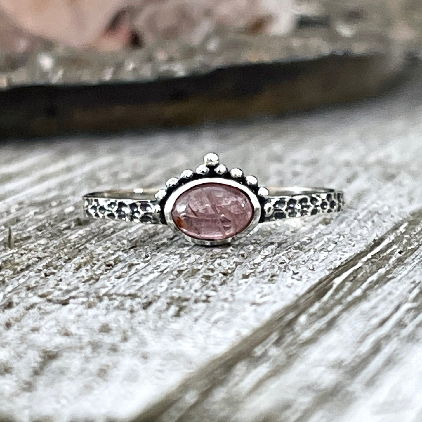 Dainty Tourmaline Oval Ring Set in Sterling Silver Size 7 8 9 10