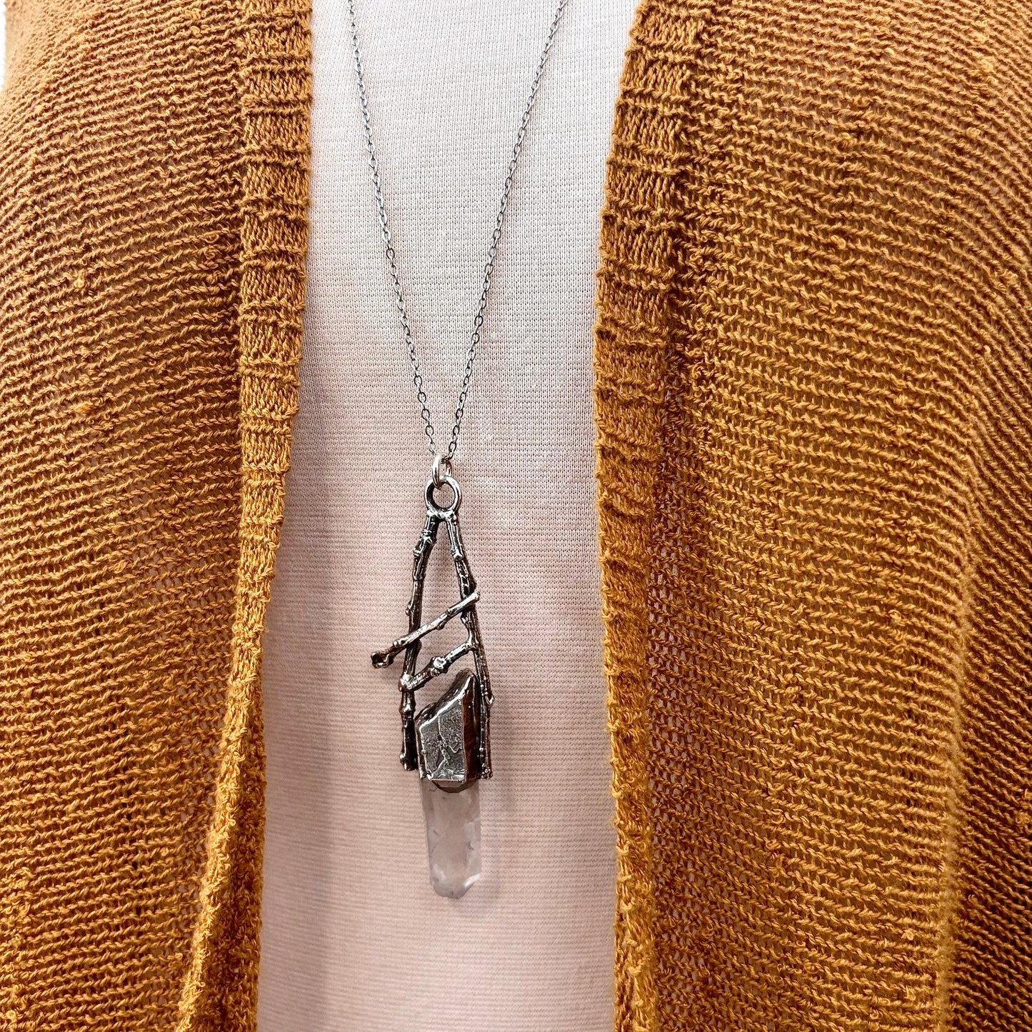 Raw Clear Quartz Crystal Necklace in Silver / Sticks & Stones Collection