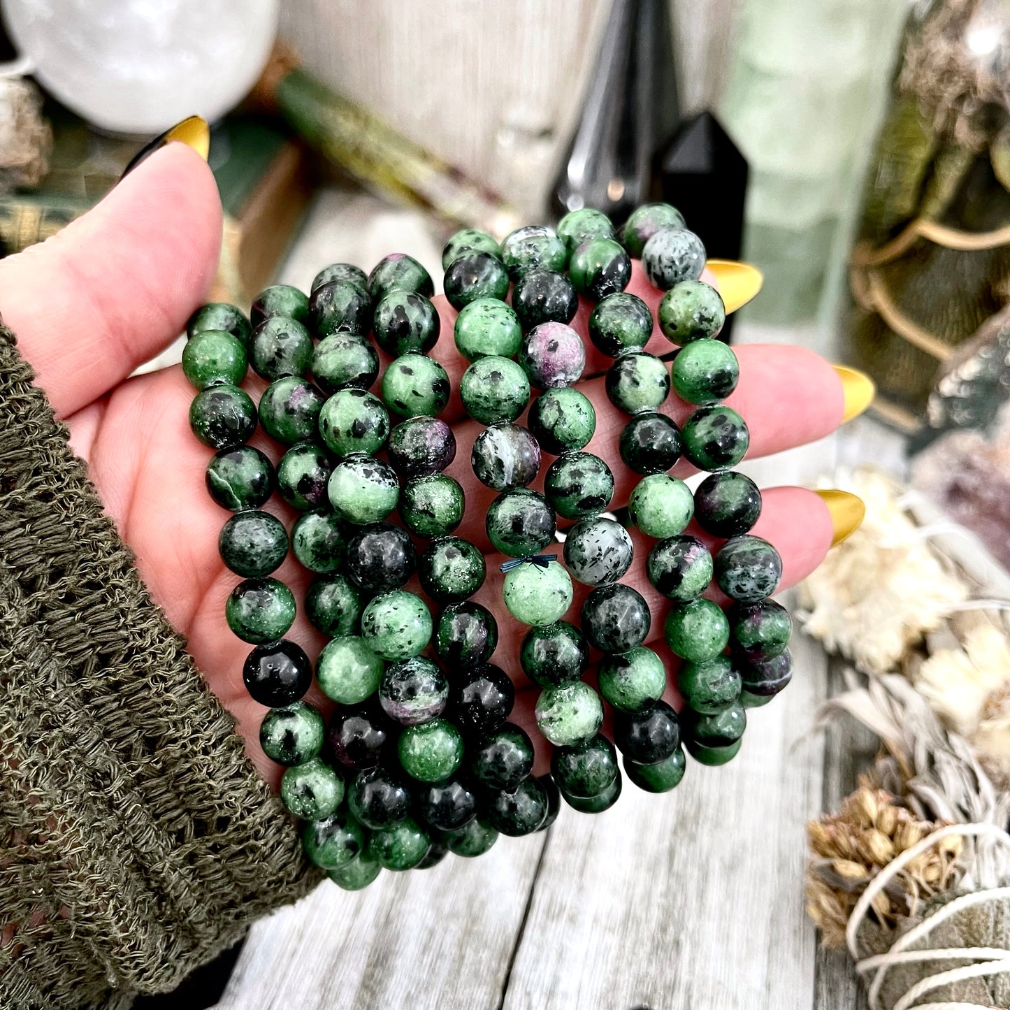 Ruby Zoisite Crystal Beaded Stretch Bracelet