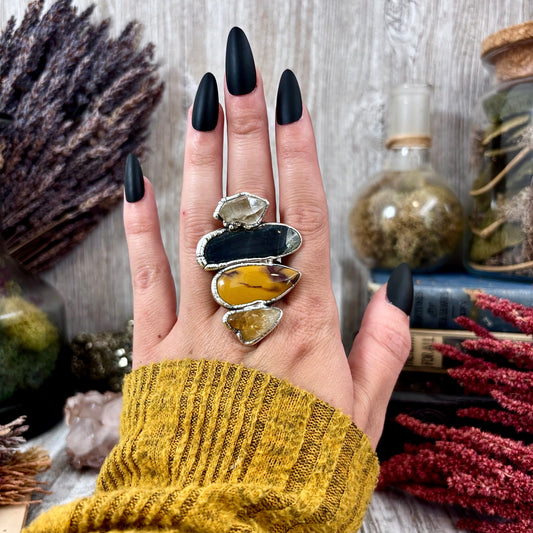 Multi Stone Citrine Mookaite Blue Tigers Eye Herkimer Diamond Ring In Silver Size 9 / Foxlark Collection