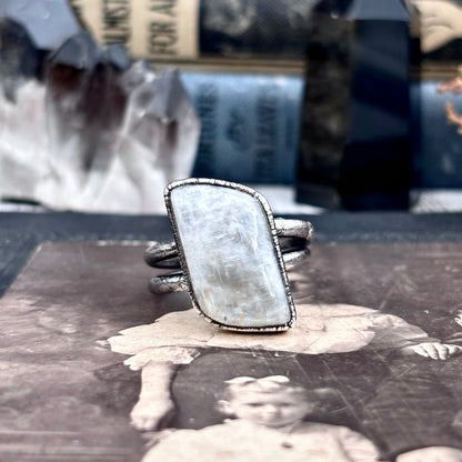 Rainbow Moonstone Ring Silver Size 10.5 / Foxlark Collection