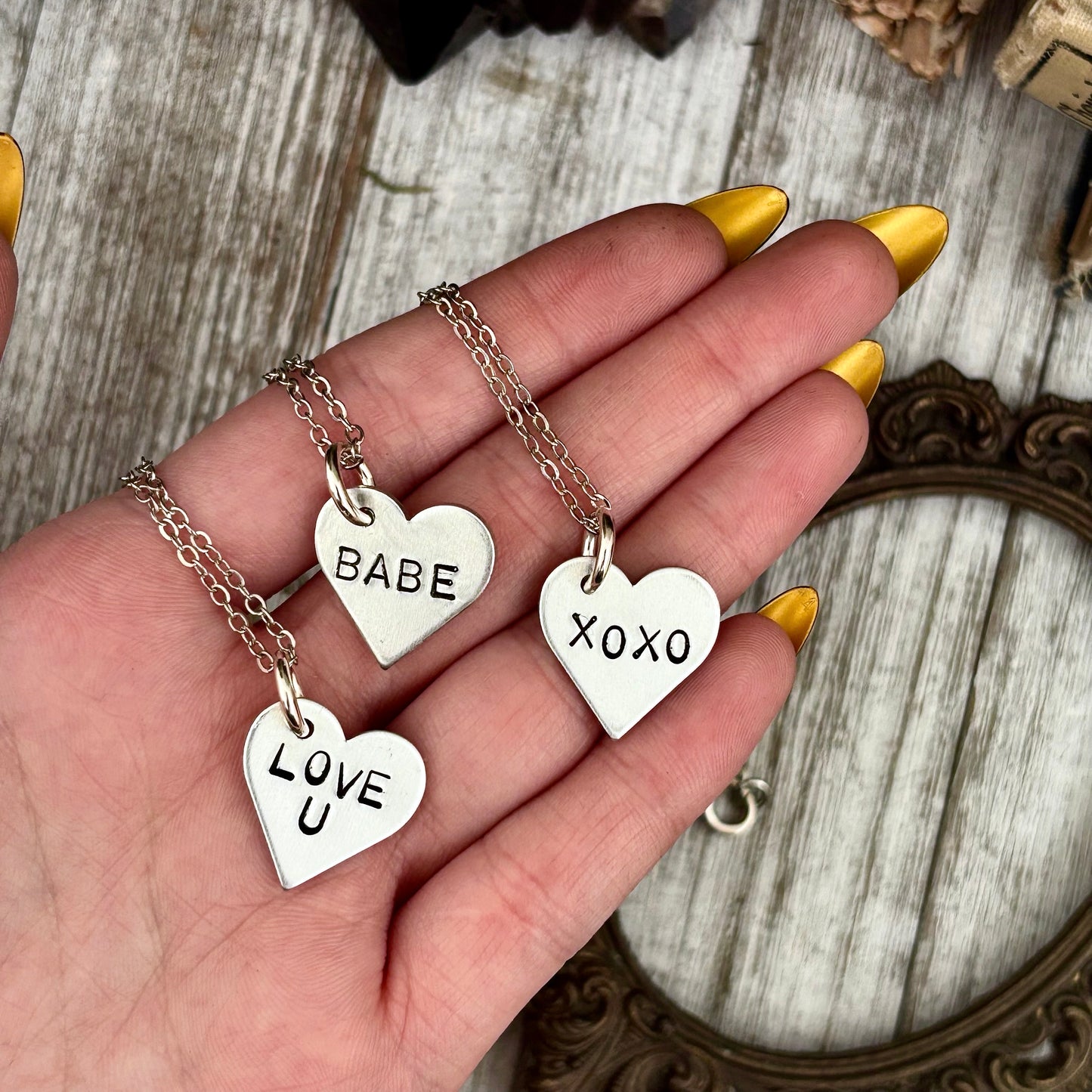 Bitty Bangers - Custom Heart Necklace | Personalized Hand Stamped Jewelry for Mom Bestie, Mama, Cat Mom, Plant Mom, Love, Till Death, Date Initials