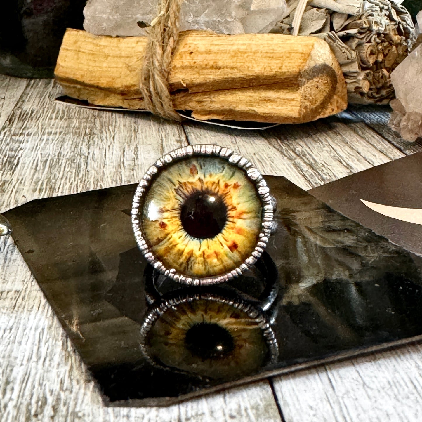 Glass Eye Ring Silver Size 6 7 8 9 10 11  / Foxlark Collection