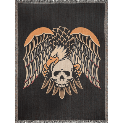 Eagle and Skull Traditional Tattoo Style Woven Fringe Blanket / / Wall tapestry, throw for sofa, maximalist decor, tattoo home decor