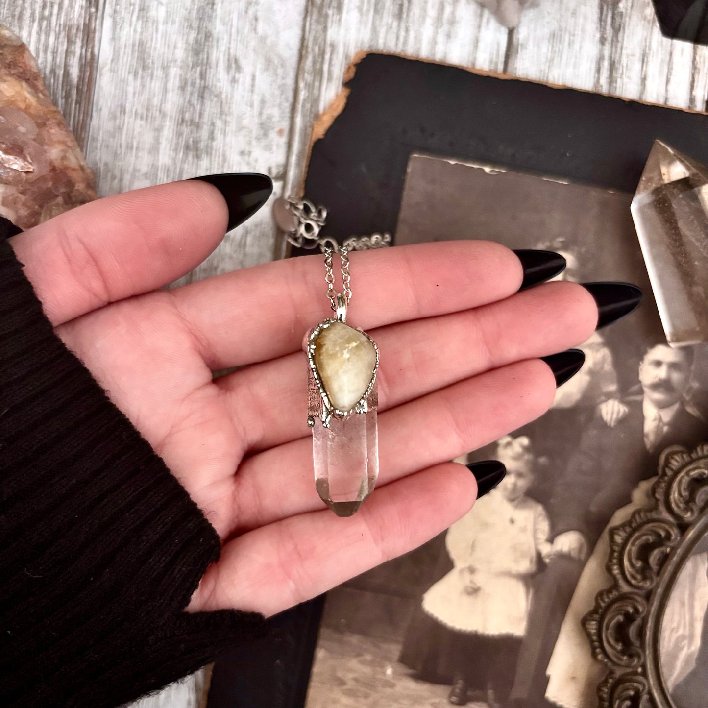 Clear Quartz & Citrine Crystal Statement Necklace in Fine Silver / Foxlark Collection - One of a Kind