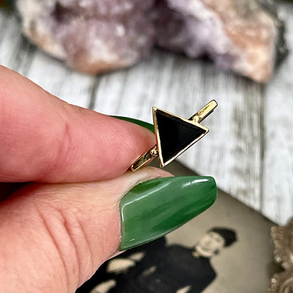 Dainty Triangle Black Onyx Statement Ring Set in Brass  Size 7 8 9 10