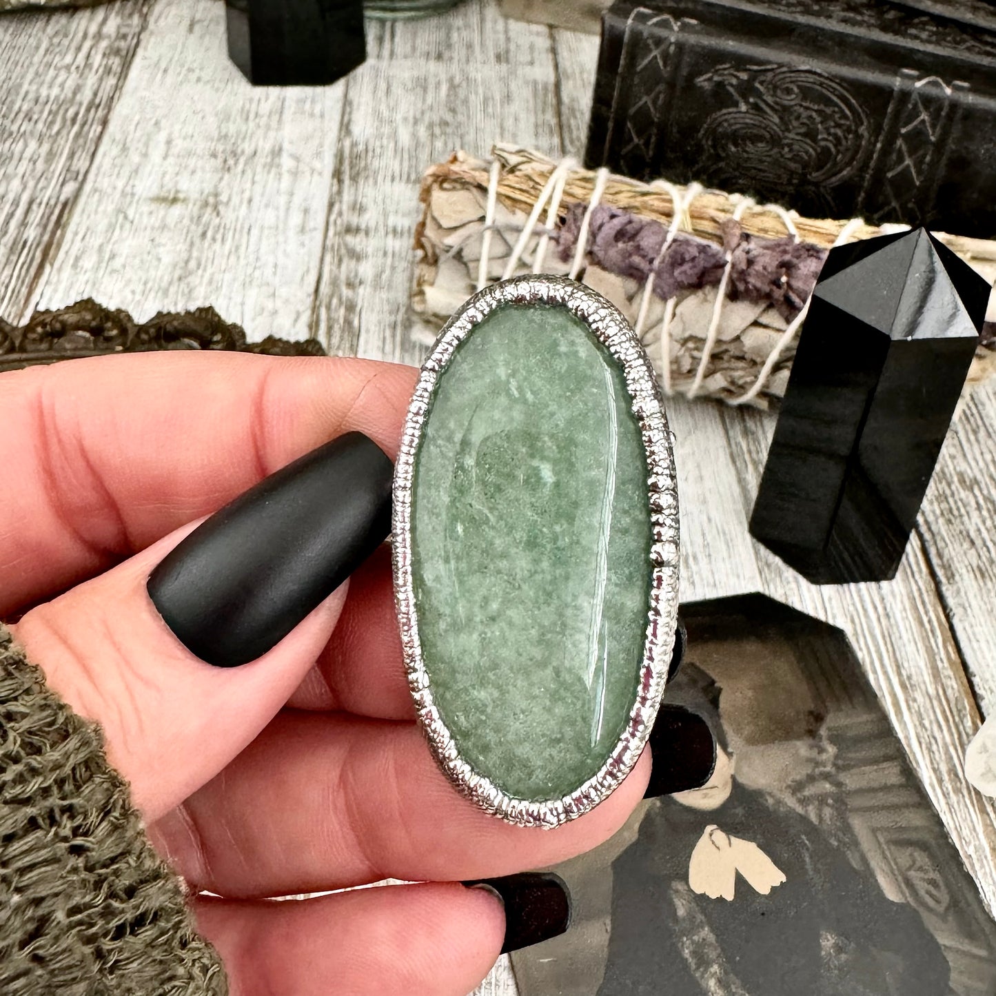 Green Aventurine Ring Silver Size 7 8 9 10 / Foxlark Collection