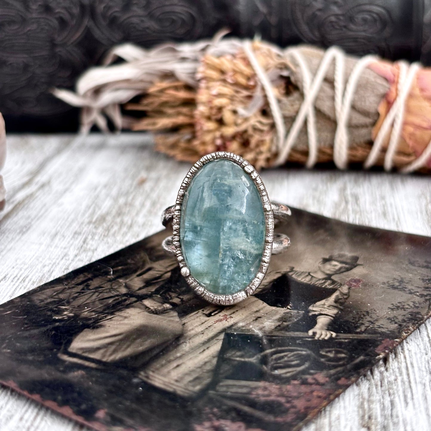 Blue Aquamarine Ring Silver Size 10 / Foxlark Collection