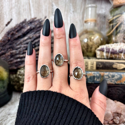 Smoky Quartz Ring Fine Silver Small faceted Stone Ring Size 5 6 7 8 9 10 11 / Foxlark Collection