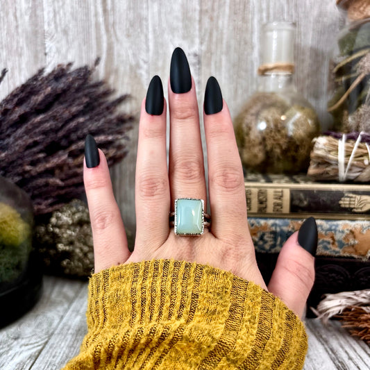 Blue Chalcedony Ring Fine Silver Stone Ring Size 9 / Foxlark Collection- One of a Kind