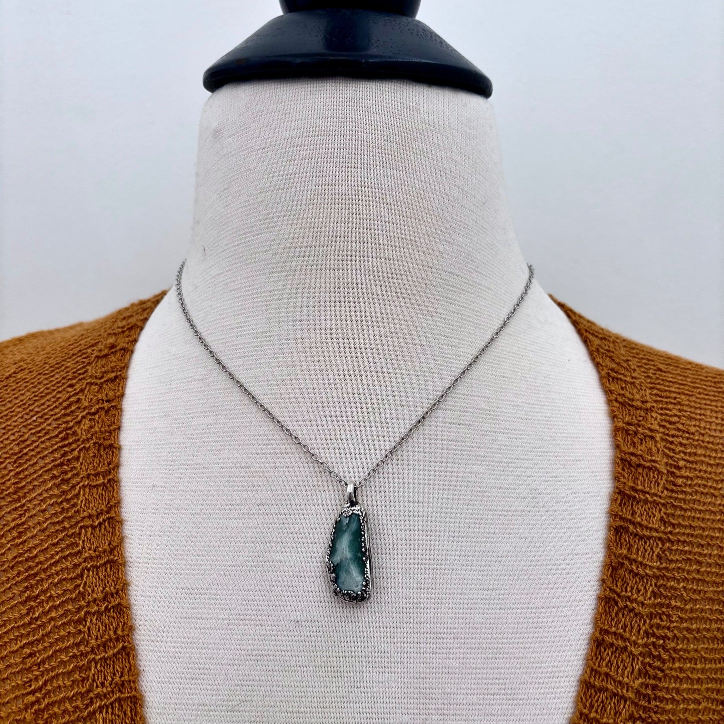 Dainty Aventurine Pebble Necklace in Silver/ Foxlark Collection