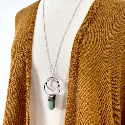 Big Green Aventurine Crystal Necklace in Fine Silver / Foxlark Collection - One of a Kind