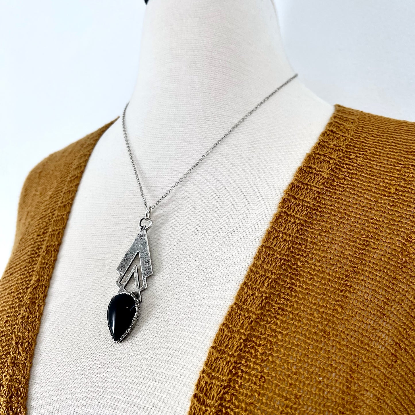 Moss & Moon Collection - Black Onyx  Statement Necklace set in Fine Silver / One of a Kind - by Foxlark