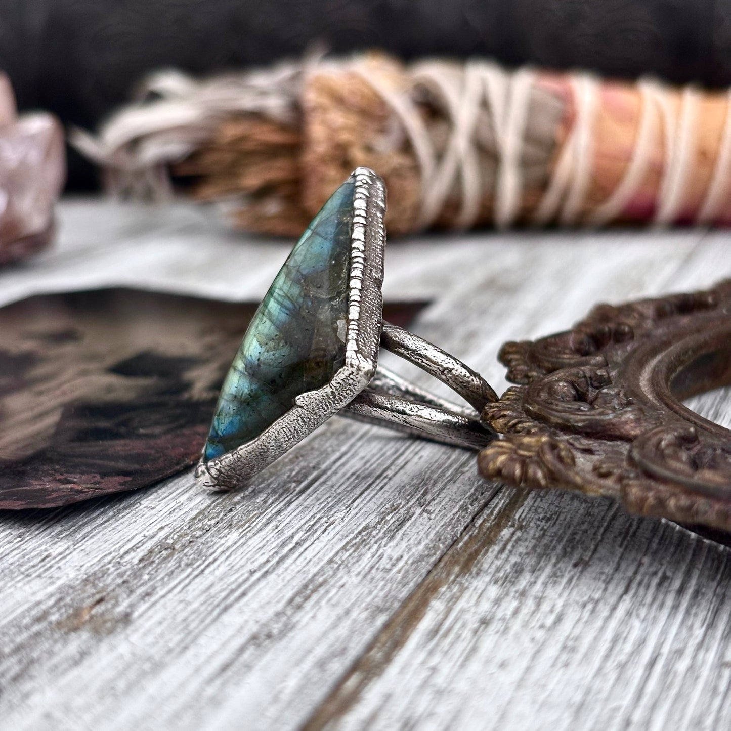 Blue Green Labradorite Ring Silver Size 6.5 / Foxlark Crystal Jewelry Collection