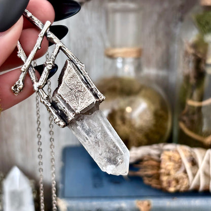 Raw Clear Quartz Crystal Necklace in Silver / Sticks & Stones Collection