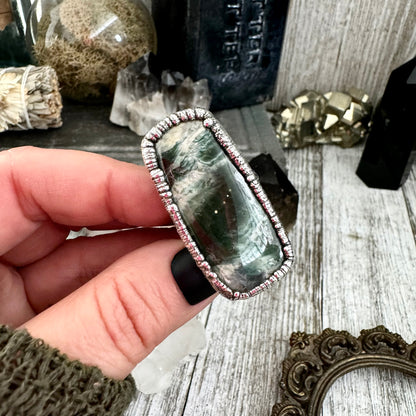 Green Ocean Jasper Ring Silver Size 9 / Foxlark Crystal Jewelry Collection