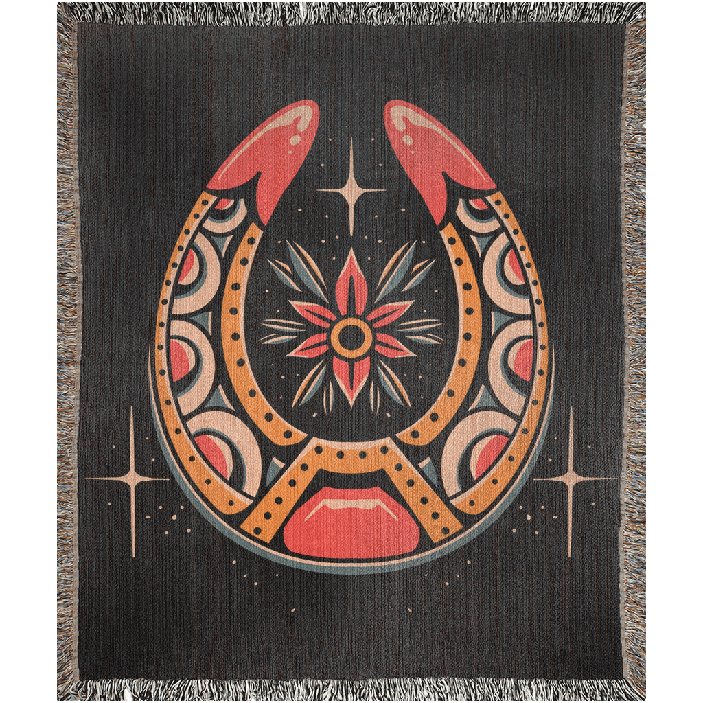 Horseshoe Traditional Tattoo Style - Woven Blanket