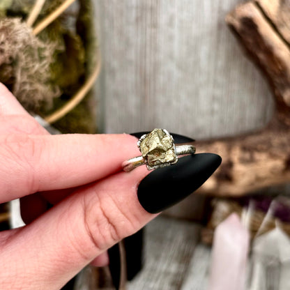 Pyrite Ring in Fine Silver Small Stone Ring Size 7 8 9 10 11 / Foxlark Collection