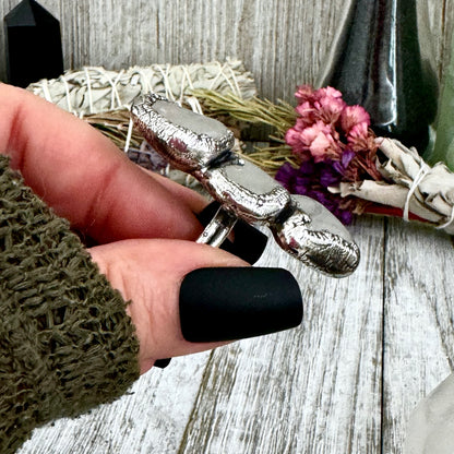 Clear Quartz Ring Size 6 Three Stone Ring in Silver/ Foxlark Collection