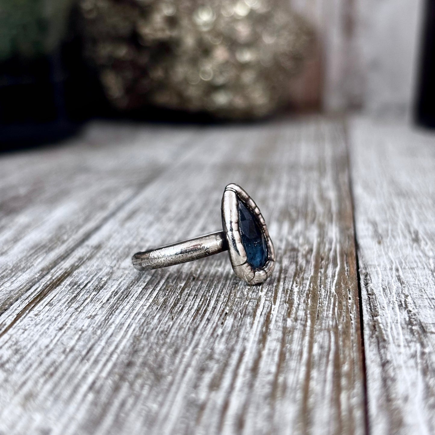 Blue Kyanite Teardrop Ring Fine Silver Small Faceted Stone Ring Size 5 6 7 8 9 10 11 / Foxlark Collection