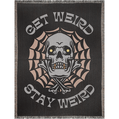 Get Weird Stay Weird Traditional Tattoo Style Woven Fringe Blanket