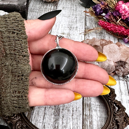 Black Obsidian Crystal Ball Necklace in Silver / Foxlark Collection