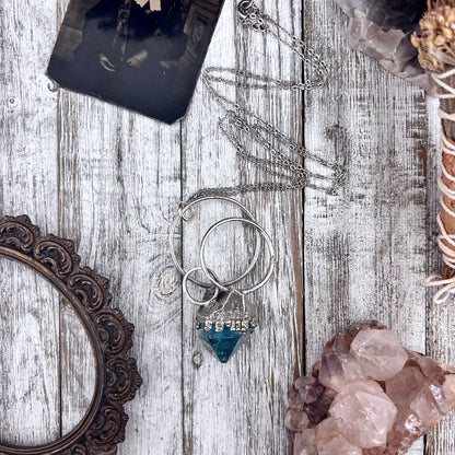 Raw Aqua Aura Quartz Crystal  Necklace in Fine Silver / Foxlark Collection - One of a Kind