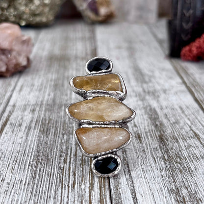 Multi Stone Citrine Black Onyx Ring In Silver Size 6.5 / Foxlark Collection
