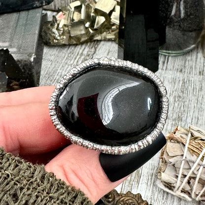 Large Black Obsidian Ring Silver Size 9/ Foxlark Crystal Jewelry Collection