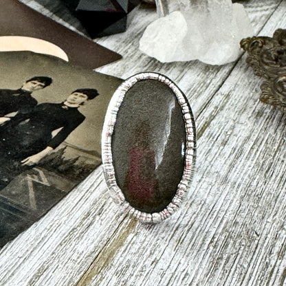 Silver Sheen Obsidian Ring Silver Size 8 / Foxlark Collection